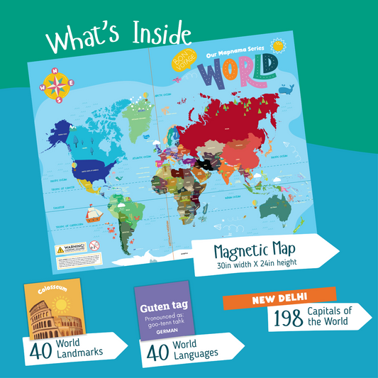 Toynama Interactive Magnetic World Map with 278 Thumbnails, Educational App, Wall Fasteners, Premium Gift for Kids & Adults