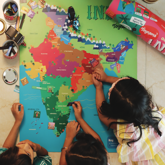 Toynama Interactive Magnetic India Map with 144 Thumbnails, Educational App, Wall Fasteners, Gift for Kids & Adults
