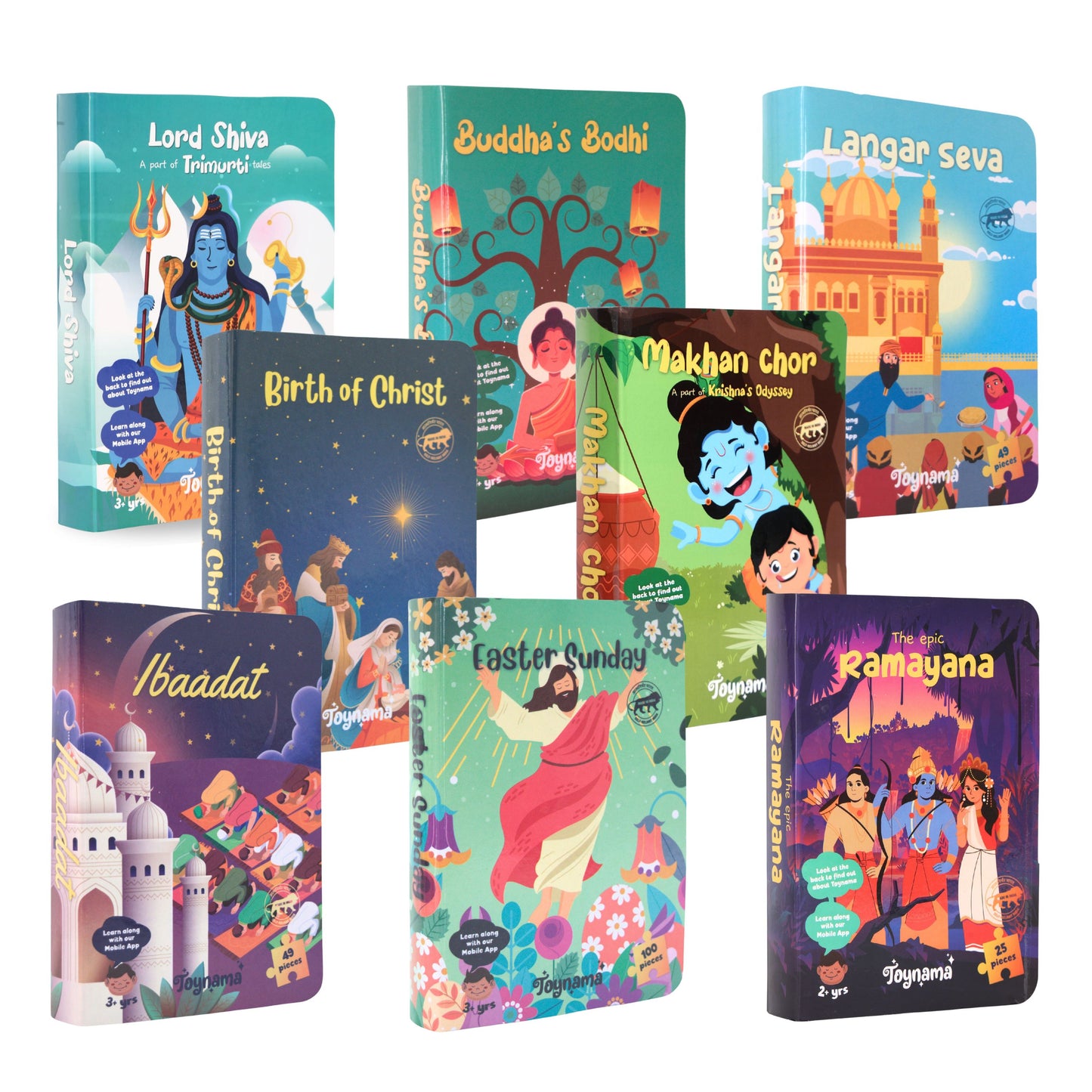 Melting Pot - Ramayan, Shiva, Makhan Chor, Ibaadat, Easter Sunday, Langar Seva, Buddhas Bodhi, Birth of Christ 2 X 25 Pcs, 4 X 49 Pcs, 2 X 100 Pcs Jigsaw Puzzles Ages 3+