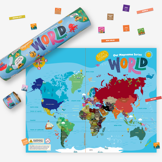 Toynama Interactive Magnetic World Map with 278 Thumbnails, Educational App, Wall Fasteners, Premium Gift for Kids & Adults