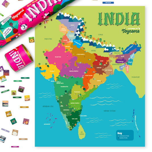 Toynama Interactive Magnetic India Map with 144 Thumbnails, Educational App, Wall Fasteners, Gift for Kids & Adults