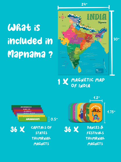 Toynama Interactive India Map for Kids - Wall Mountable Map with Capitals, Dances and Festivals Magnetic Tiles Ages 5 and Up