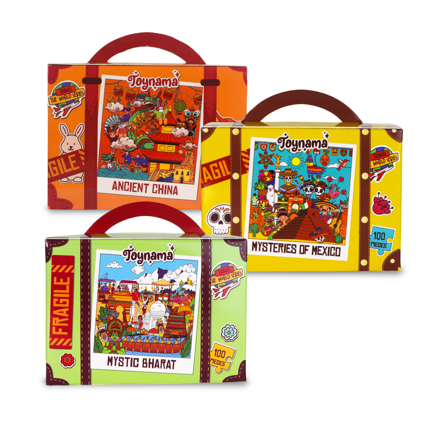 Around The World Omnibus 49 and 100 Pcs Set of 3 Each Jigsaw Puzzles Ages 4+