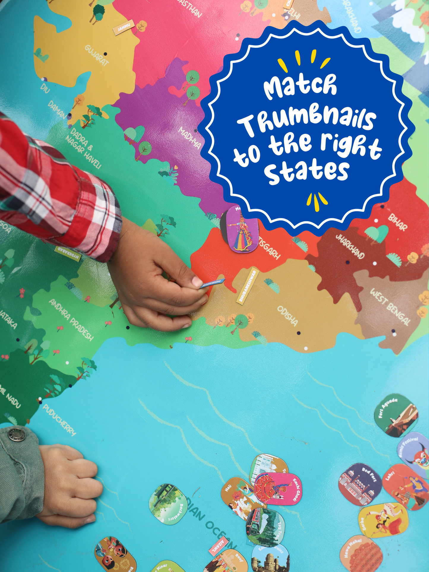 Toynama Interactive India Map for Kids - Wall Mountable Map with Capitals and Foods Magnetic Tiles Ages 5 and Up