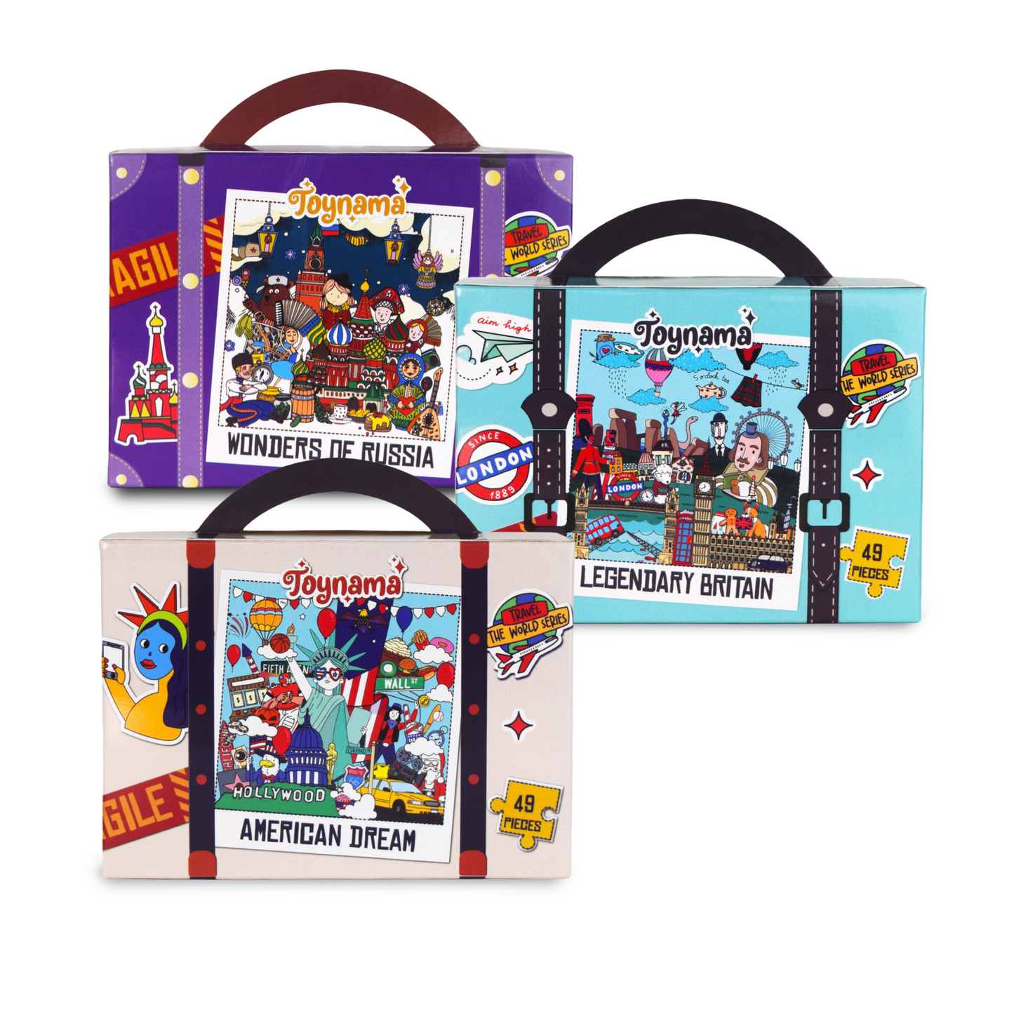 Around The World Omnibus 49 and 100 Pcs Set of 3 Each Jigsaw Puzzles Ages 4+