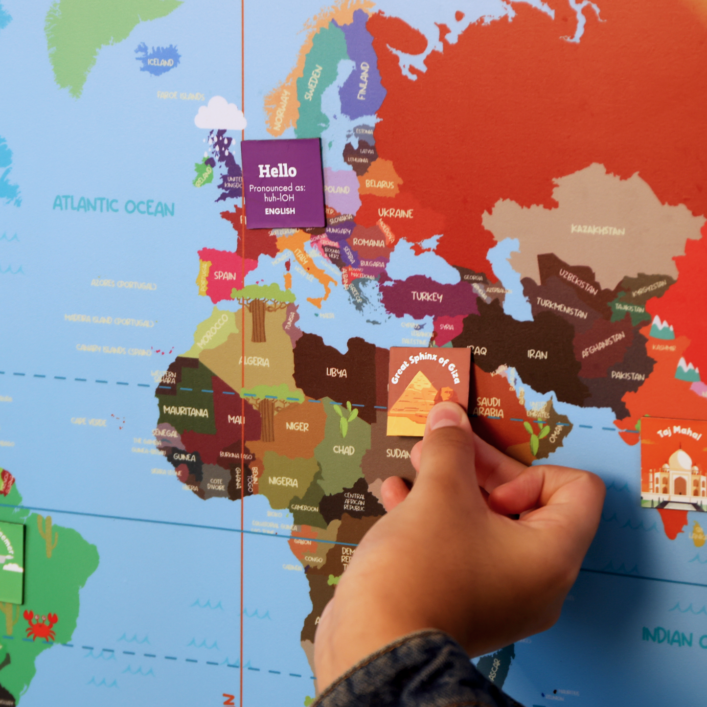 Toynama Interactive Magnetic World Map with 278 Thumbnails, Educational App, Wall Fasteners, Premium Gift for Kids & Adults