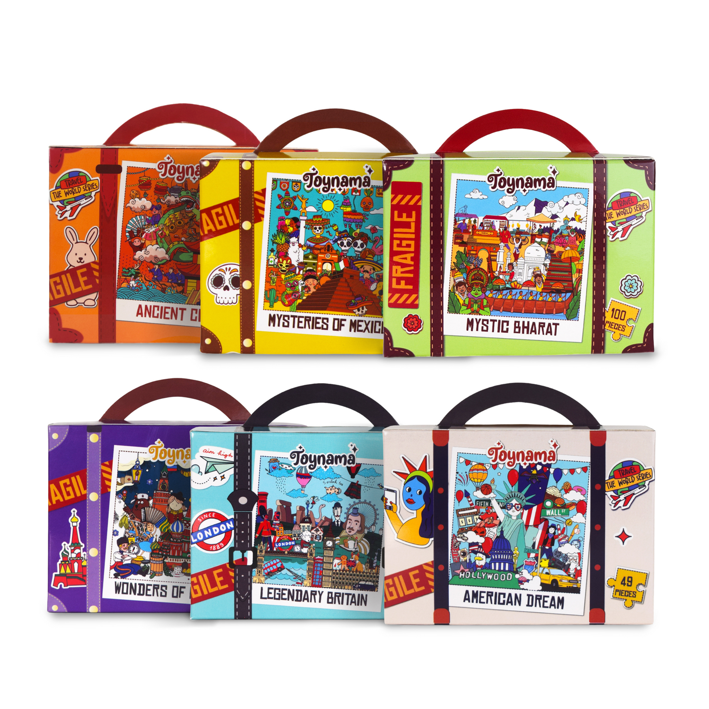 Around The World Omnibus 49 and 100 Pcs Set of 3 Each Jigsaw Puzzles Ages 4+